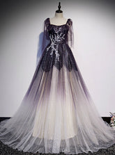 Light Purple Tulle Sequins Straps Beading Prom Dress